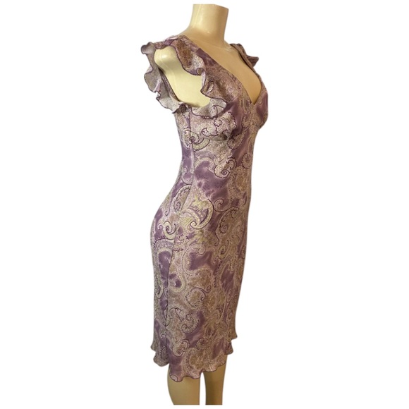 La Belle Vintage Chiffon Purple Green Paisley Dress Y2K Fairy Enchanted Size 5 - Picture 5 of 8